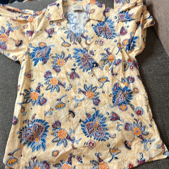 Elie Tahari Giraffe Multicolor Puff Sleeve Tie Waist Blouses Size L - Picture 11 of 13